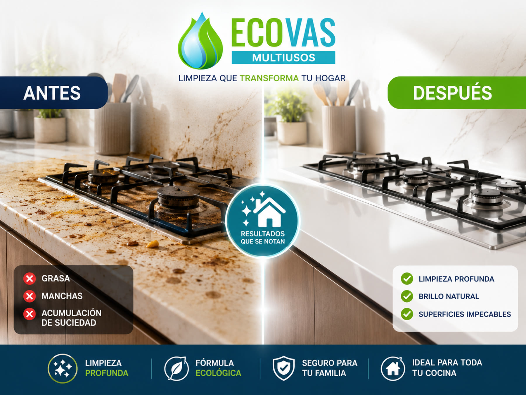 ECOVAS Multiusos antes y después en cocina