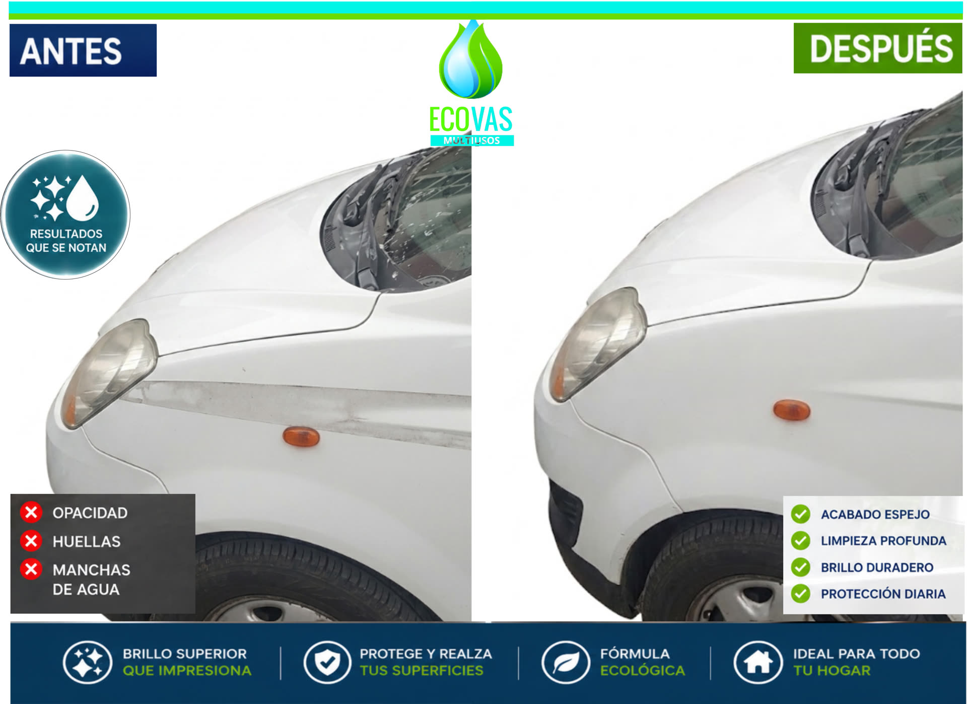 ECOVAS Multiusos antes y después en vehículos
