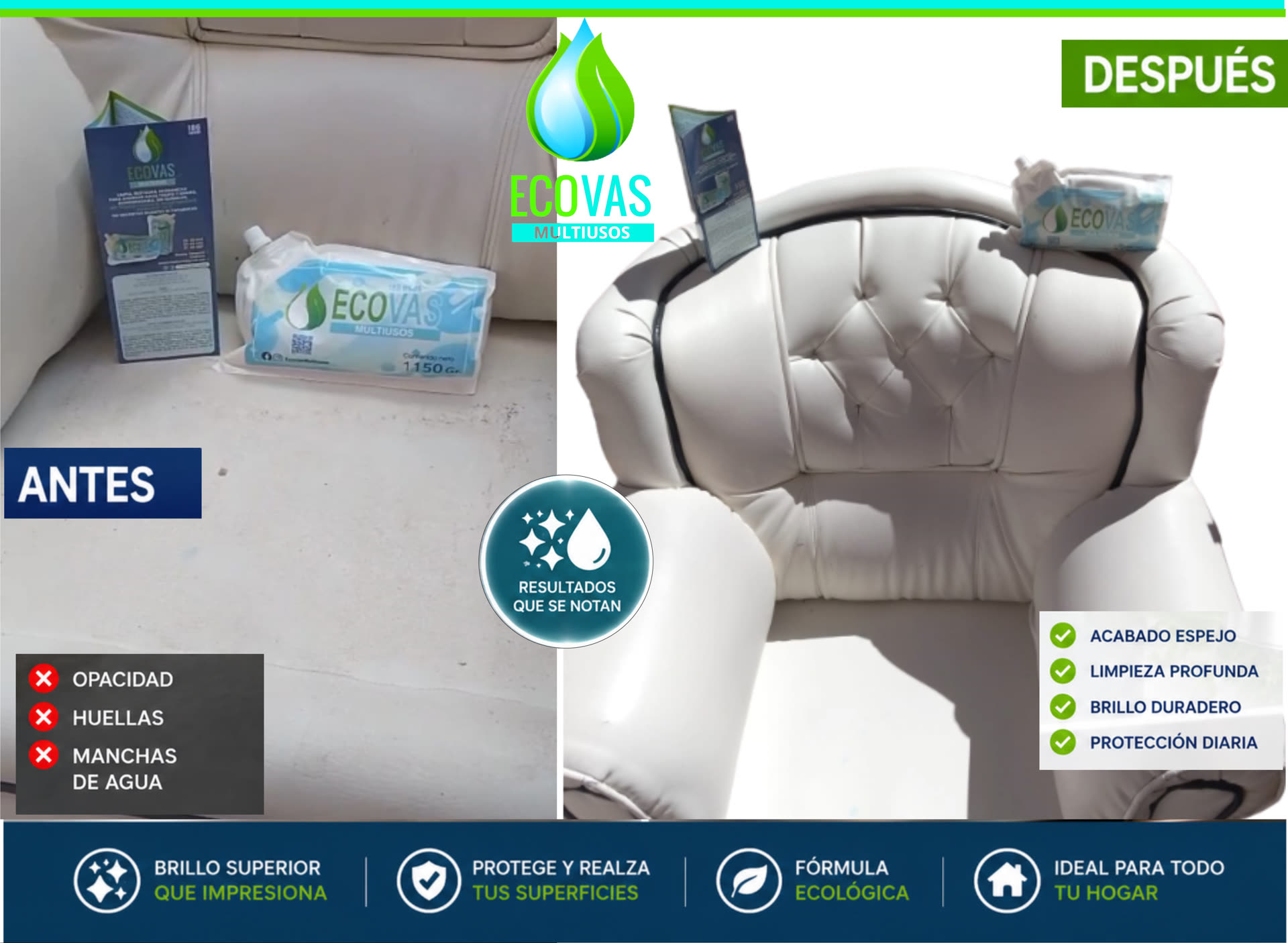 ECOVAS Multiusos antes y después en sofás
