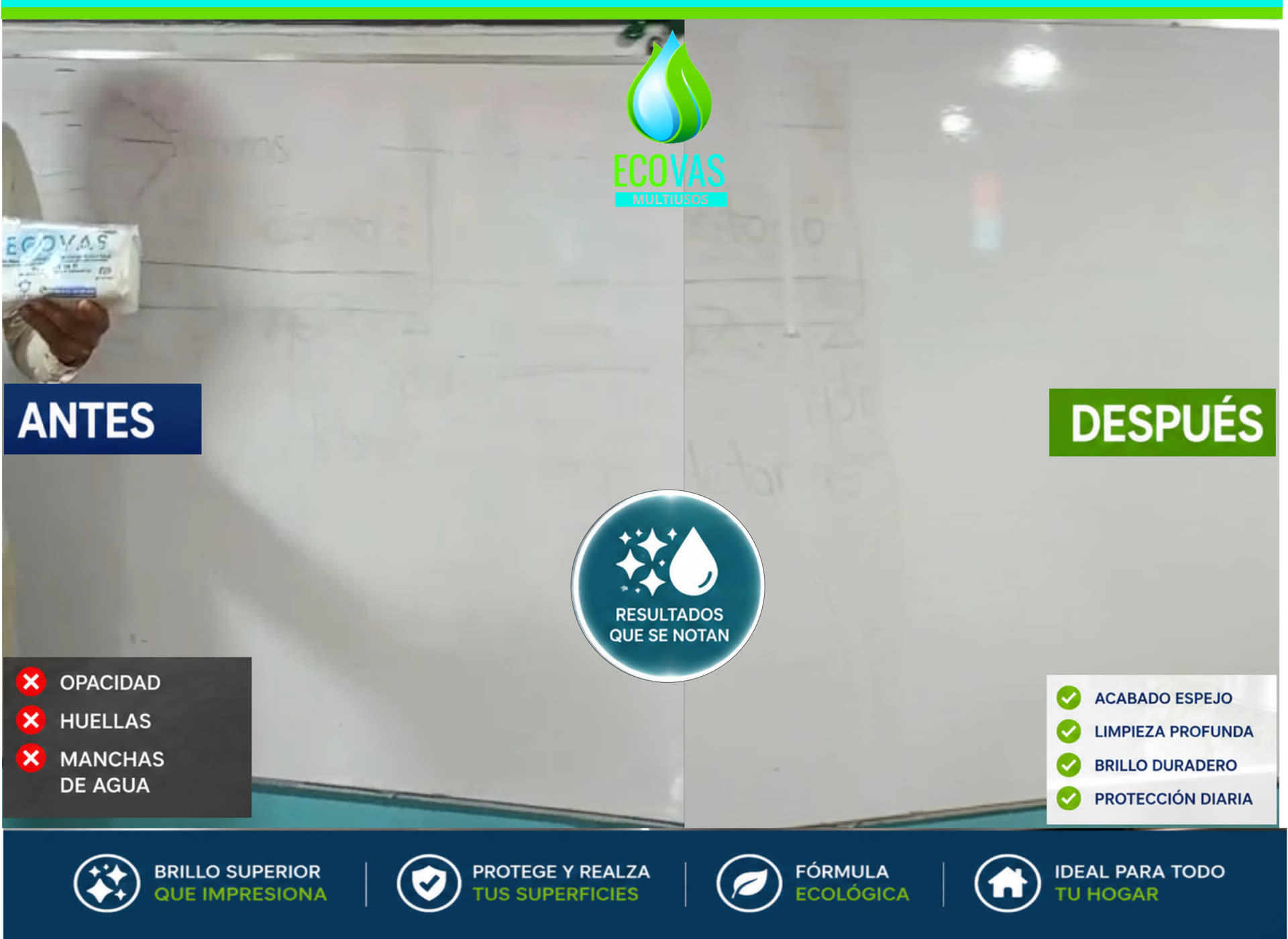ECOVAS Multiusos antes y después en tableros de oficina