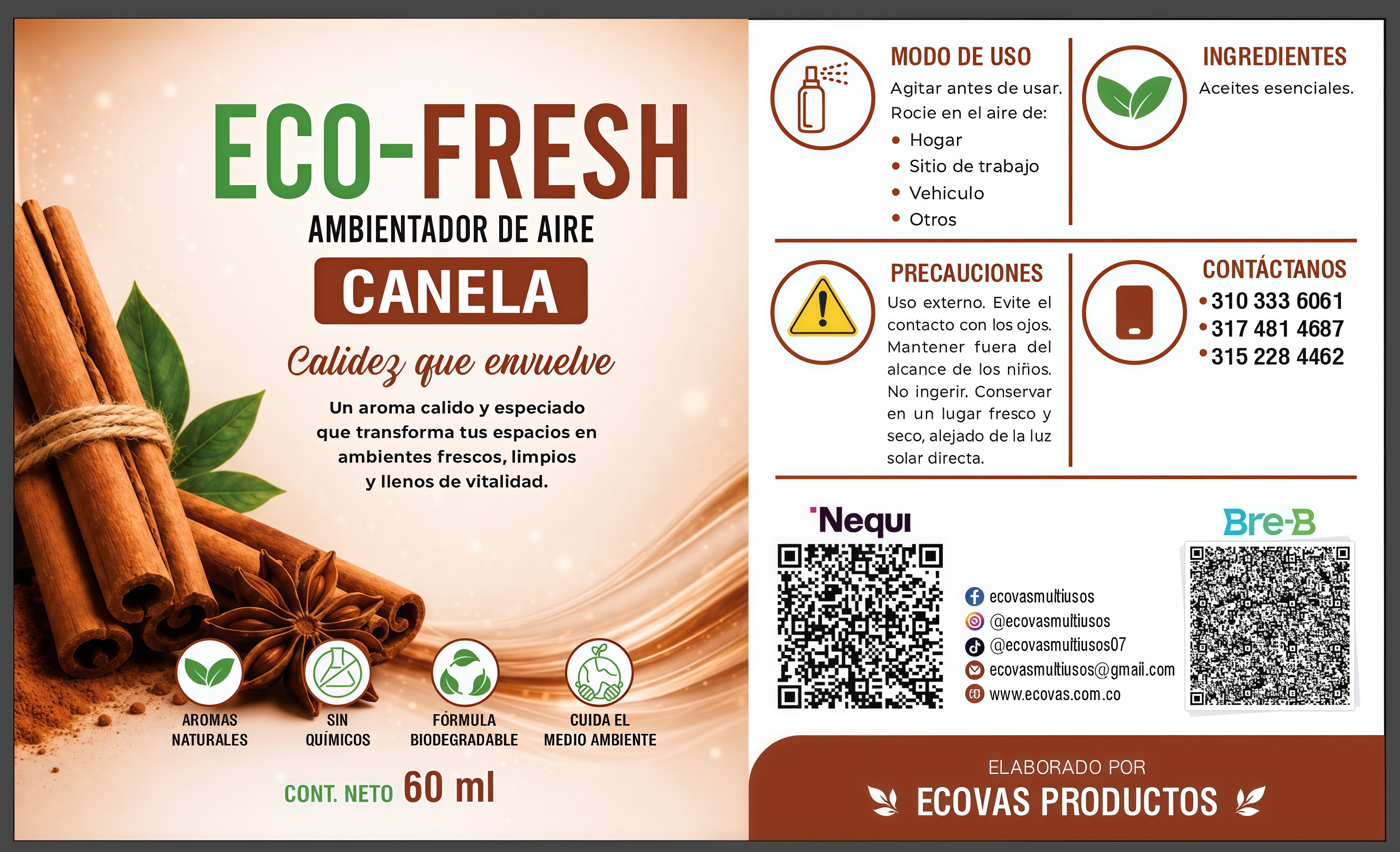 EcoFresh Canela 60 ml — Calidez que Envuelve