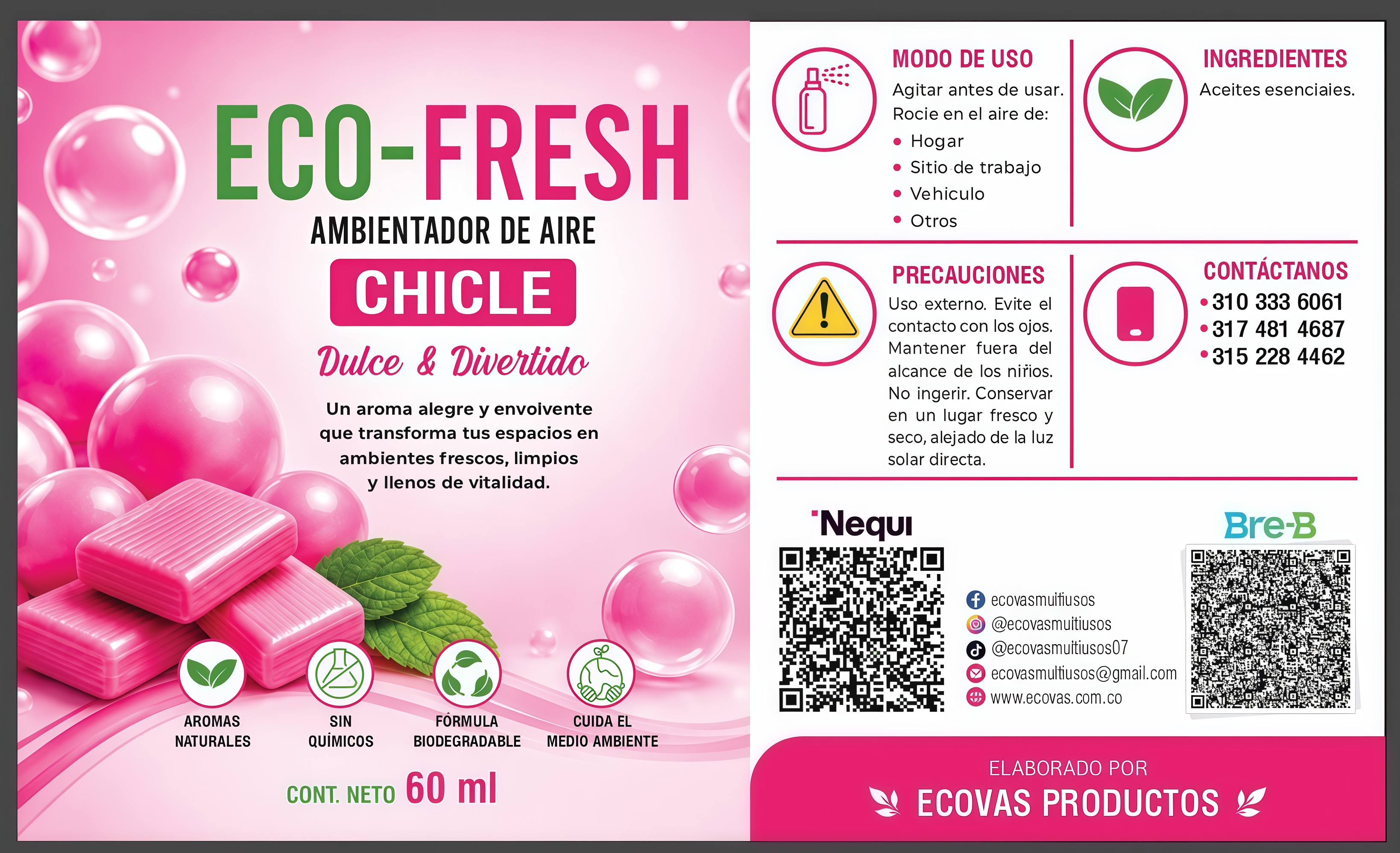 EcoFresh Chicle 60 ml — Dulce y Divertido