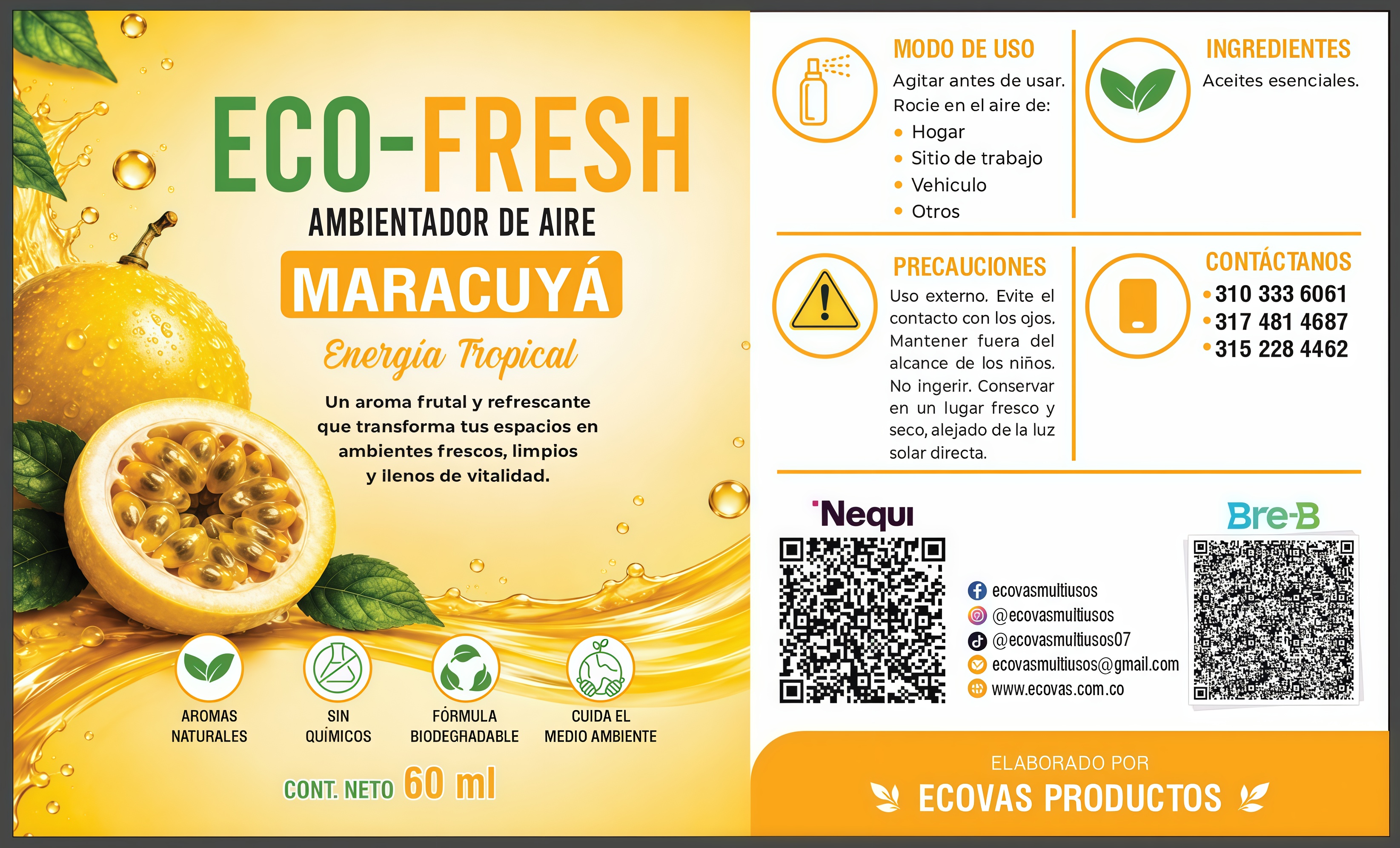 EcoFresh Maracuyá 60 ml — Energía Tropical