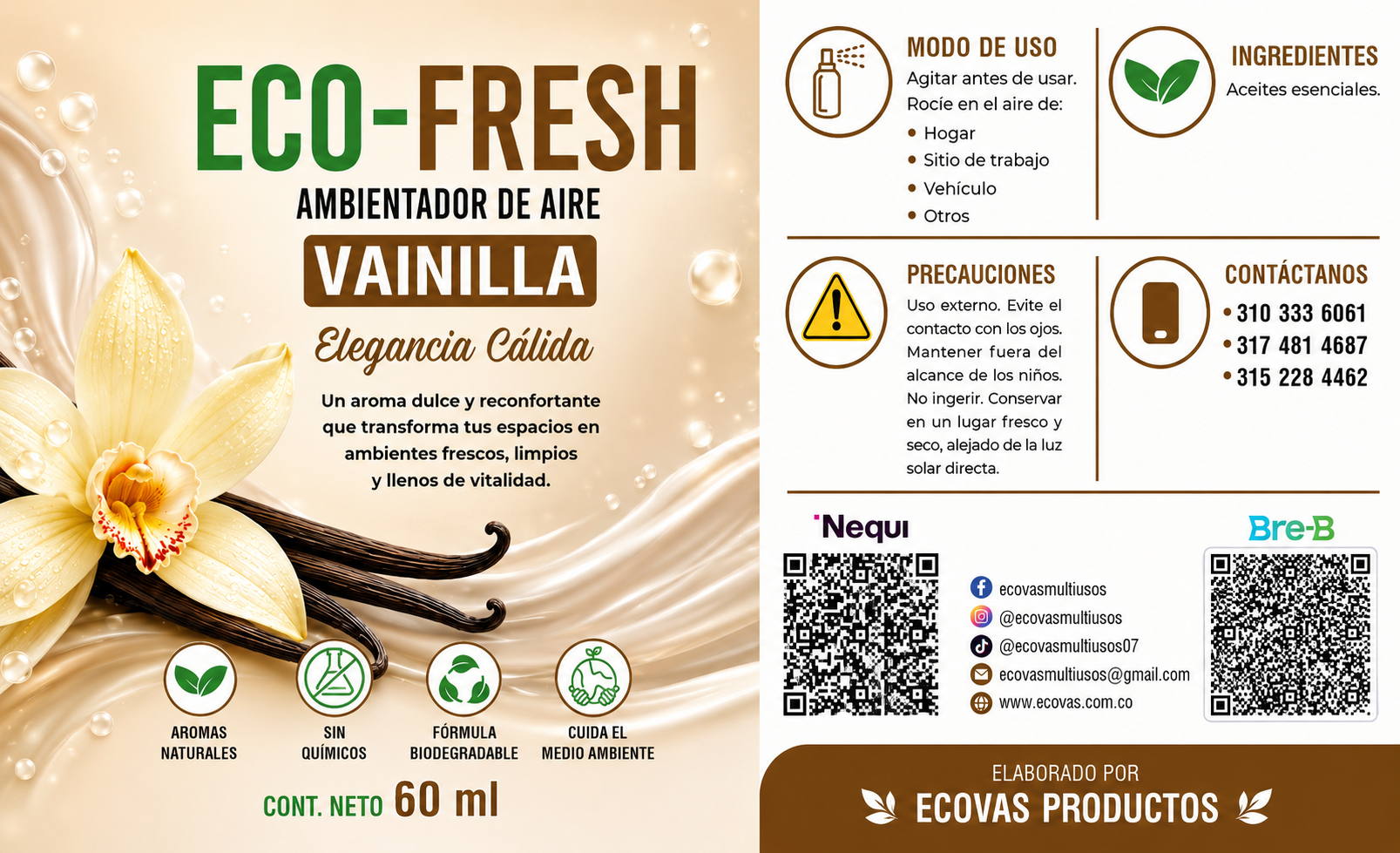 EcoFresh Vainilla 60 ml — Elegancia Cálida