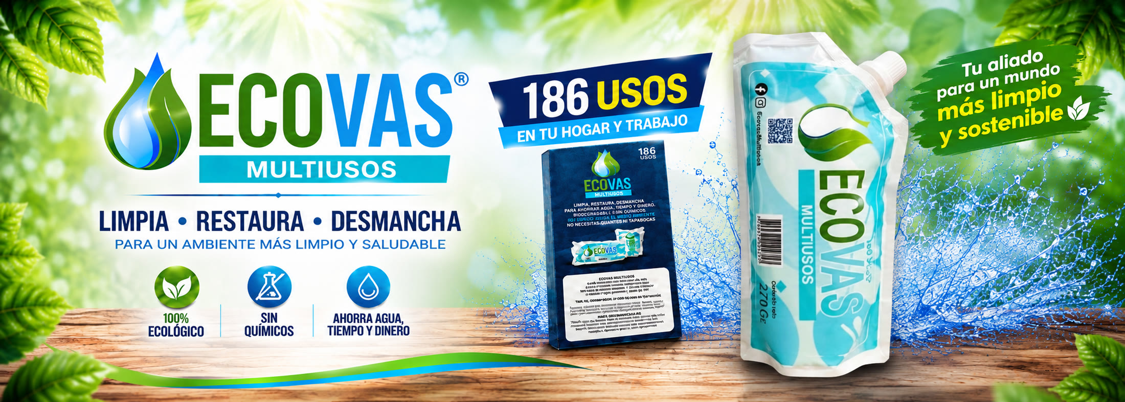 ECOVAS Multiusos 270 Gr — 186 usos, limpia, restaura y desmancha, para un ambiente más limpio y saludable