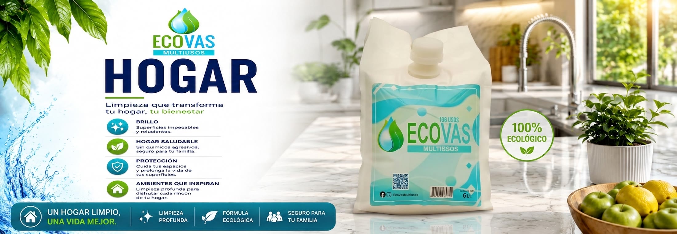 ECOVAS Multiusos 6 Lt — 186 usos en distintas superficies, limpia, restaura y desmancha