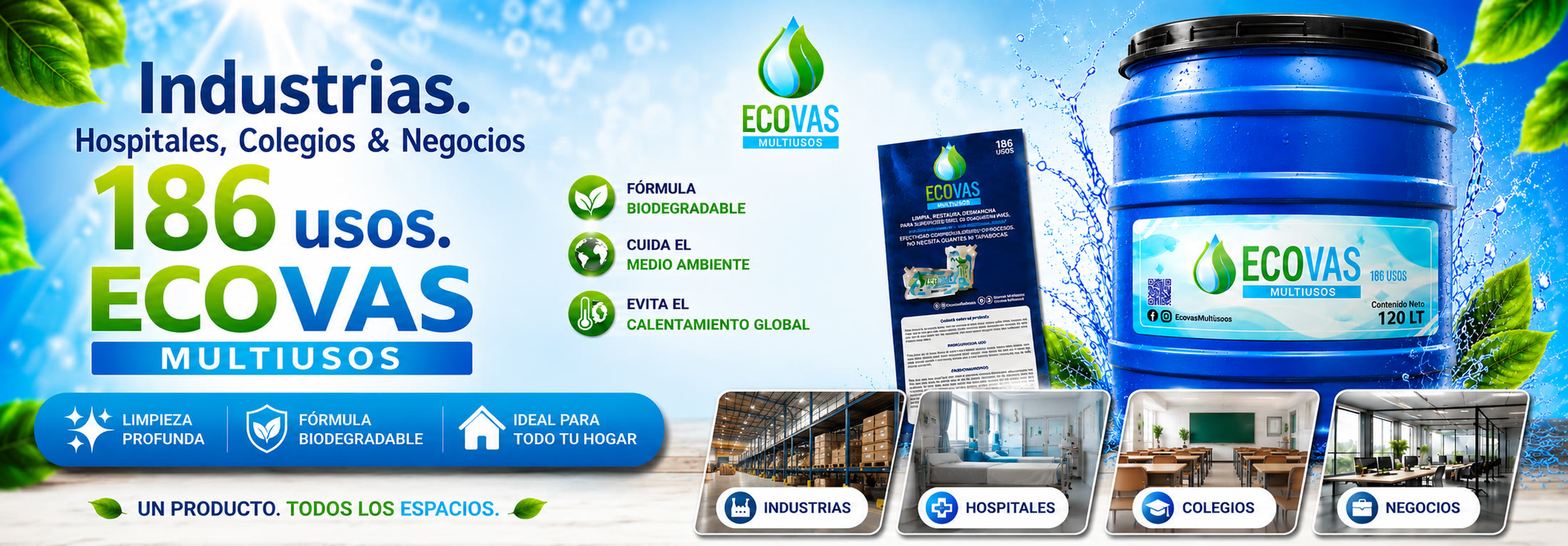 ECOVAS Industrias, Hospitales, Colegios y Negocios: 186 usos